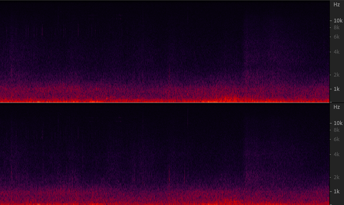 A spectrogram of the audio recording taken in the Alice Holt Lodge Pond facing the forest.