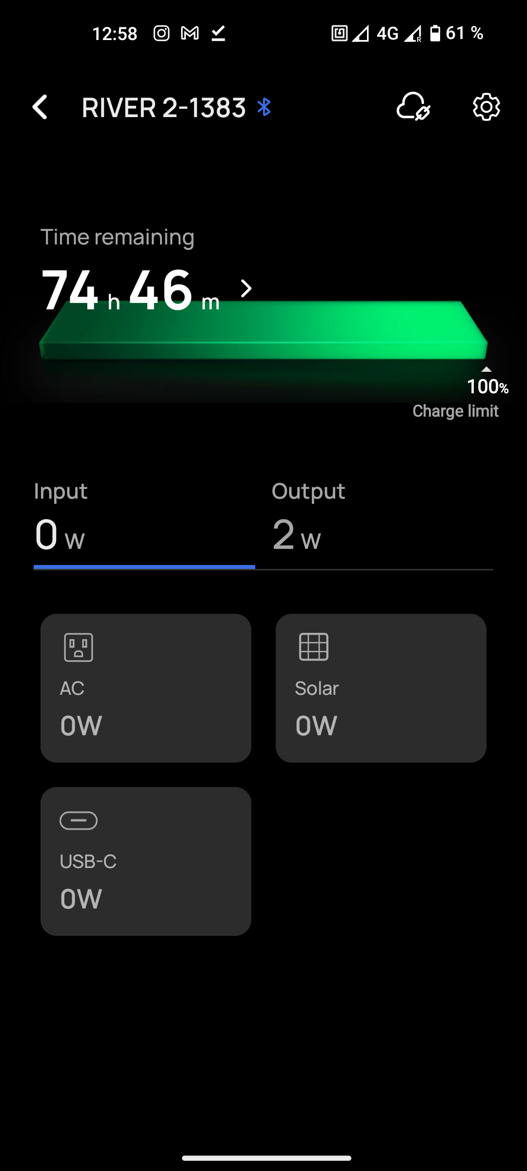 Screenshot of the EcoFlow app with the estimated time remaining.