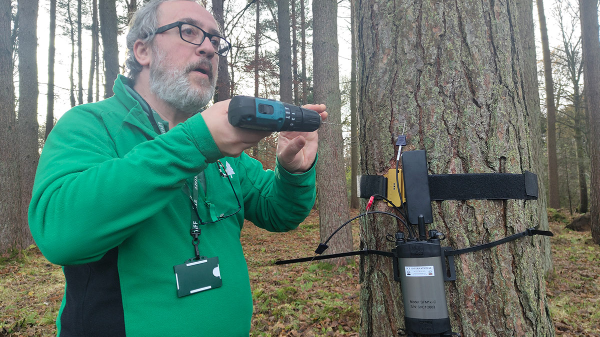 George demonstrating the installation of a tree talker.