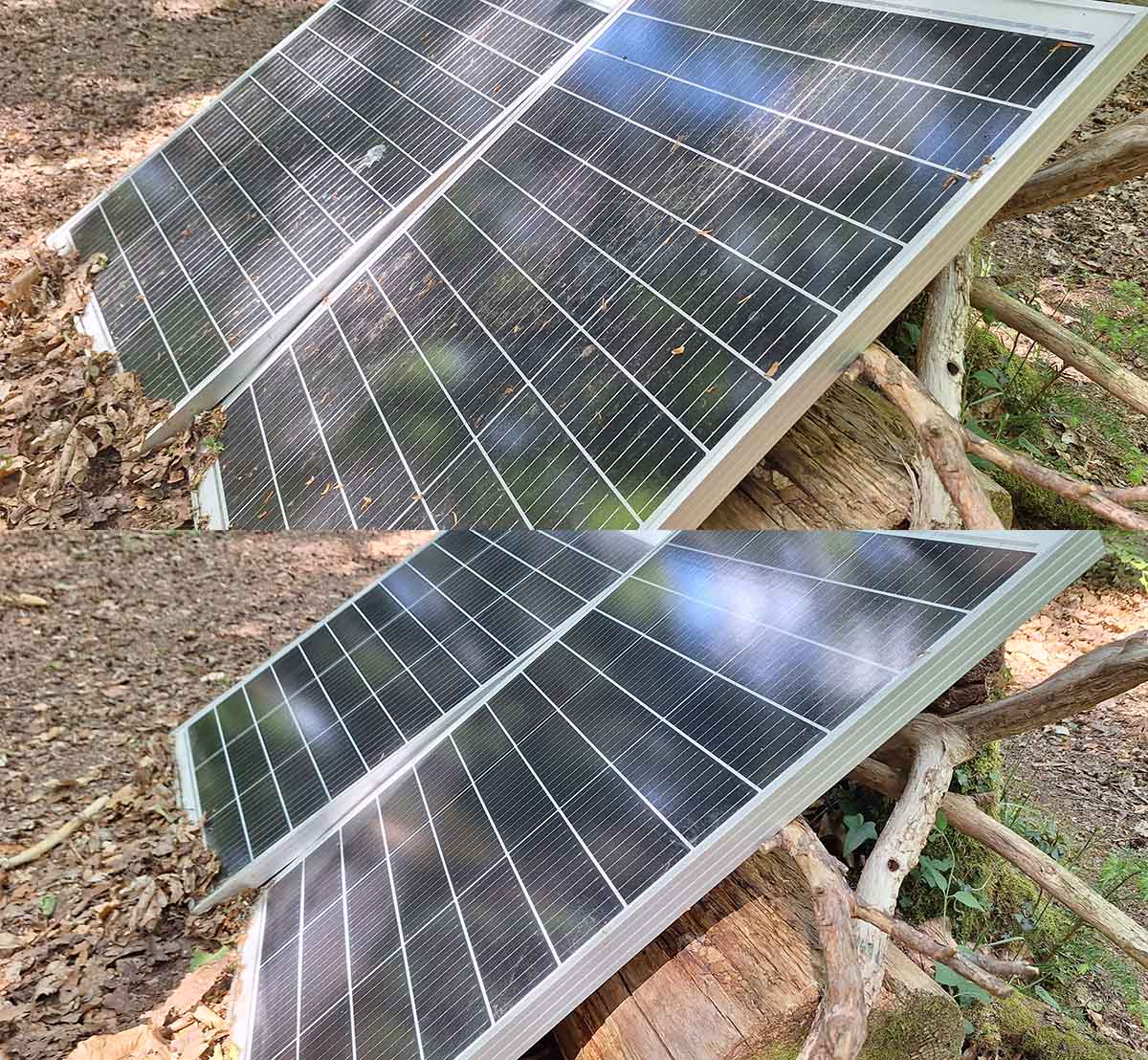 Solar panels from Luigi's Streamer: pre and post clean