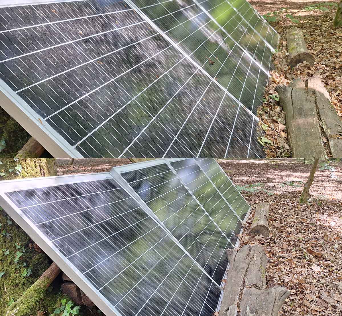 Solar panels from Pete's Dendrophone pre and post clean